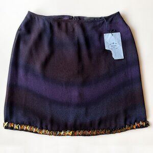 PRADA Blue Silk Short Skirt with Rhinestones, size 40 New with Tag Vintage